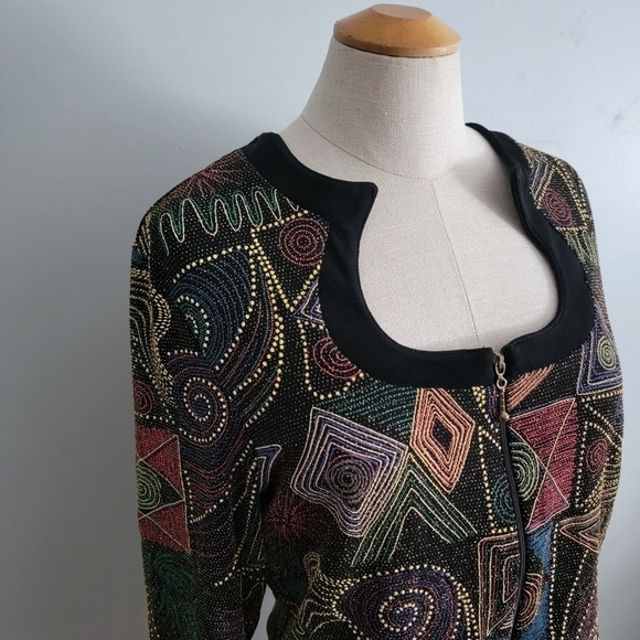 90's Libra Large Retro Zip Up 3/4 Sleeve Fitted Blouse - Picture 2 of 10